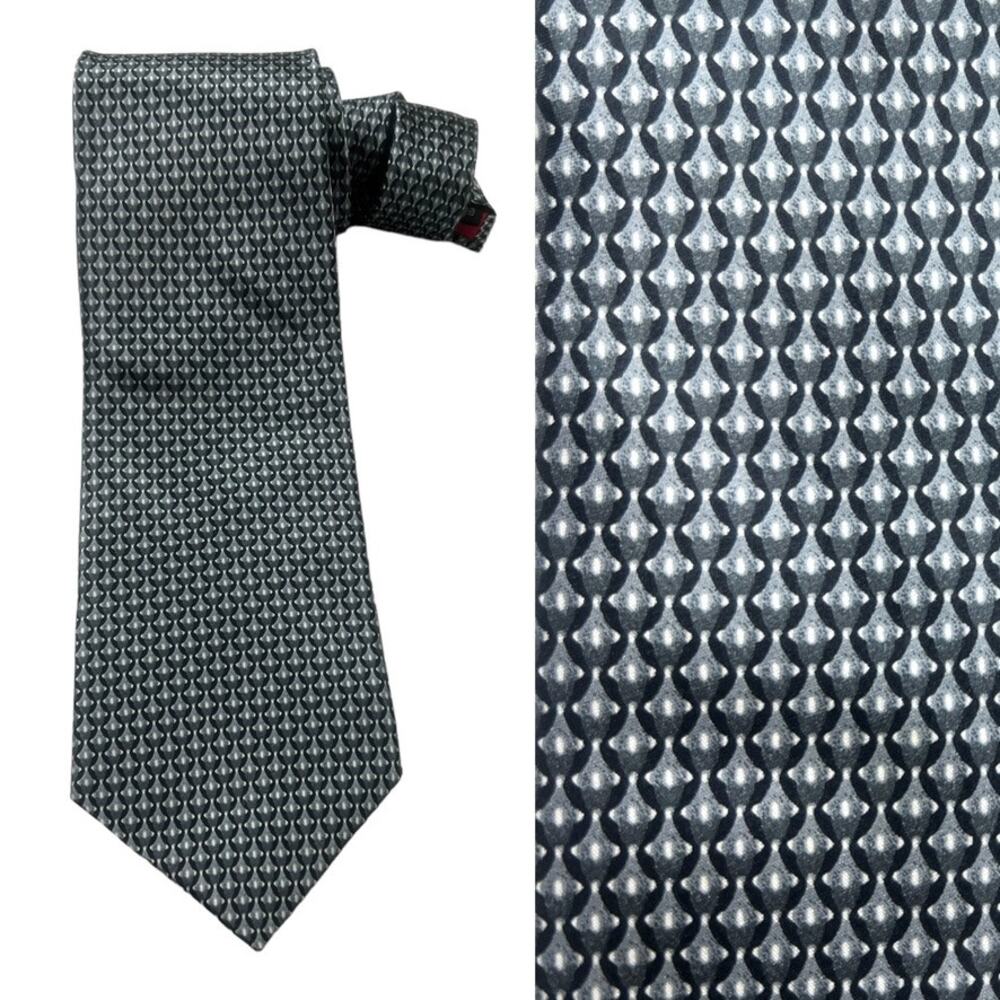 Zianetti Neck Tie Italian Black Gray Print All Silk Mens Suit Accessories Formal